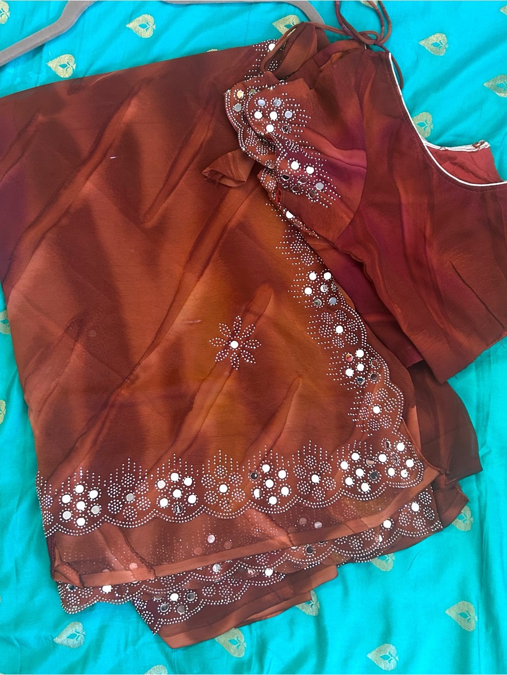 New butter georgette fabric Brown Embellished Women's Indian Saree with blouse